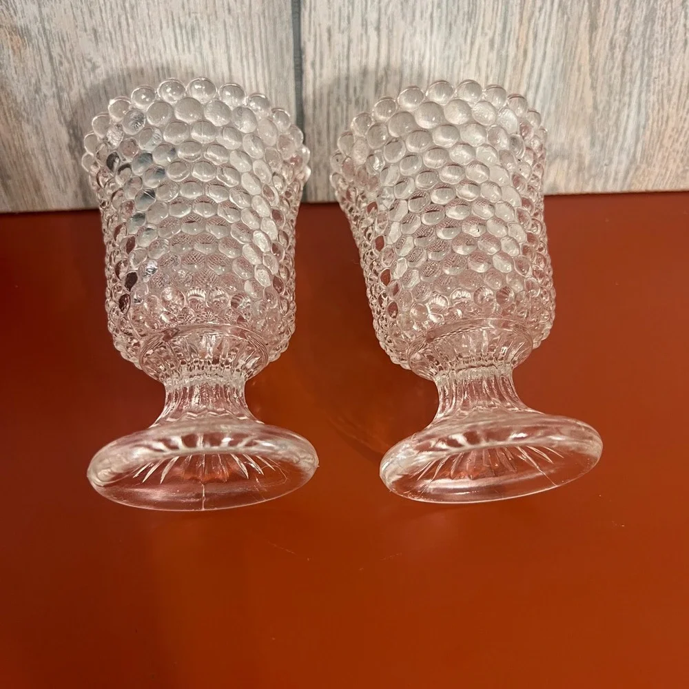 Vintage Clear Hobnail Glass Votive Candle Holders Pedestal Toothpick Set of 2